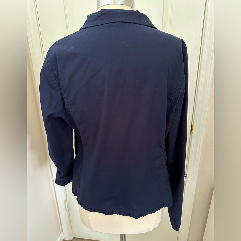 Anthropologie CocoYClub Lightweight Navy Jacket Ruffle Trim Zipper Size XL NWOT - Picture 6 of 13